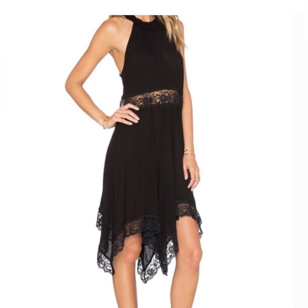 Free people black sheer halter top whimsical goth dress